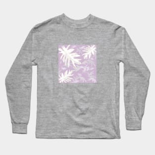 Trio palm leaves white on lilac purpule tropical fall TeePublic Long Sleeve T-Shirt